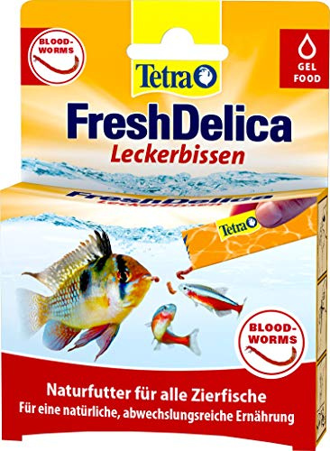 Tetra FreshDelica Bloodworms - Spuntino naturale con larve di zanzara rosse per pesci d'acquario in gelatina, confezione da 16 x 3 g