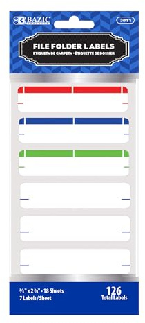 BAZIC Assorted Color File Folder Label (126/Pack)