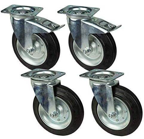 HRB Transportrollen, 4 Stück im Set 200 mm, Rollen mit Bremse der Marke HRB, Schwerlastrollen mit max. 820 Kg Gesamttragkraft, geeignet für z.B. Rollen für Palettenmöbel (4er Set 200mm)