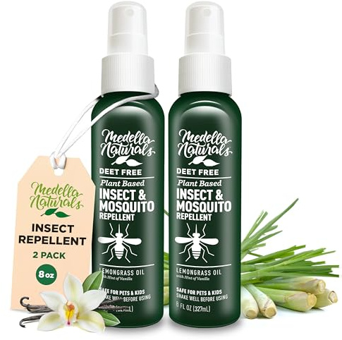 Deet-Free Insect & Mosquito Repellent Pack of 2 (8 oz) – Nice Smelling Insect Repellent with Lemongrass Oil Safe for Pets and Kids – Bug Spray for Mosquitoes, Gnats, Black Flies, and No-See-ums
