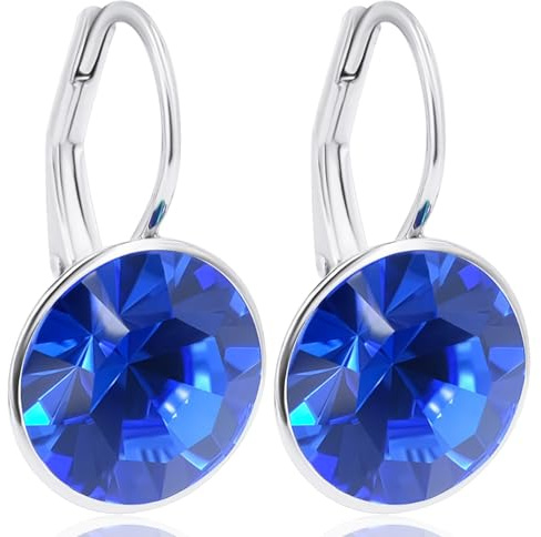 Silberohrringe 925 Blau Kristalle Sapphire Klappverschluß Ohrringe für Frauen NOBEL SCHMUCK
