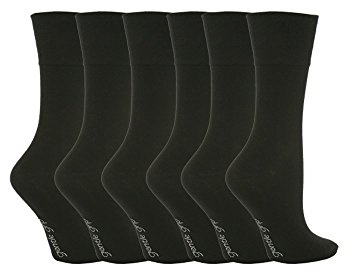 Gentle Grip - 6 Pairs of Cotton Rich Everyday Ladies Non Elastic Socks | Soft Top (4-8 UK, GG67 Black)