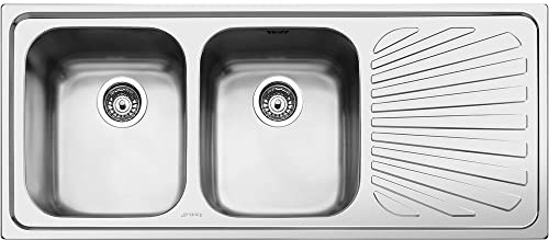Smeg - Fregadero Inox Smeg Sp116D, 2 Senos, Escurridor, Orientacion Derecha, Mueble 116Cm, Orificio Griferia