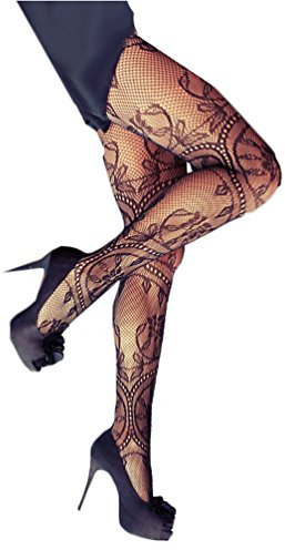 MINGCHENCN Beauts Damen-Netzstrumpfhose mit einem reizvollen und charmanten Blumenmuster, black-one-size, 8 10 12 14 16