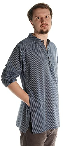 HEMAD Chemise Grandad pour Homme - Népalais Kurta - Coton Léger – XXL Rayé Bleu et Blanc