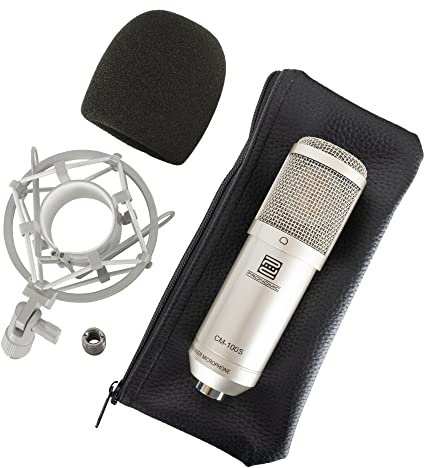 Pronomic CM-100S Micrófono de Cardioide Condensador - Microfono Diafragma grande 34 mm con Soporte de Choque y Filtro Anti-Pop - para Streaming, Grabación, Estudio, Sonido Profesional - plata