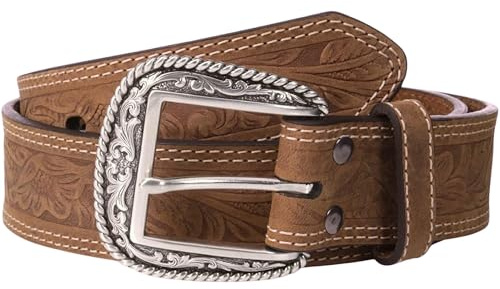 ARIAT Men's Leather Floral Embossed Belt, Medium Brown, 36