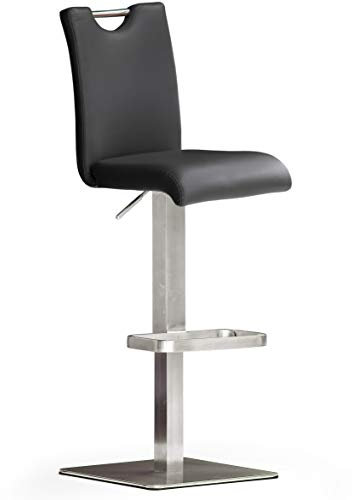 Robas Lund Barhocker Schwarz Leder mit Lehne Barstuhl drehbar 180 Grad, Hocker höhenverstellbar, BAR.DO