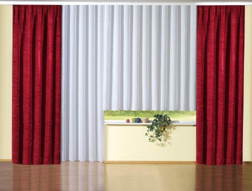 Georg Chr. Wirth Thermo Chenille Vorhang Jasmin unifarben, 335 g/qm Einzel Gardinenschal, weinrot, 240X135 KRÄUSELBAND