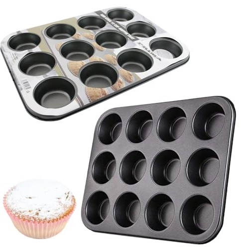 BARGAINS-GALORE 12 Muffin Baking Tray - Cake Non Stick, Kitchen, Tin Pan Oven Dish | Cupcake Cakes, Baking Mould, for Muffins Or Cupcakes, Bakeware | Kitchenware
