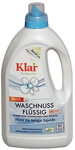 Klar eco Sensitive Universalwaschmittel Waschnuss Flasche 1,5l, ohne Duft, 33 Waschladungen, für Allergiker, vegan