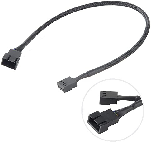 Akasa PWM Fan Extension Cable | 4-pin Male to Female Connectors | Compatible with PWM and 3-pin Fan | For Computer Cooling Fans and PC Case Fans | 30cm | AK-CBFA01-30