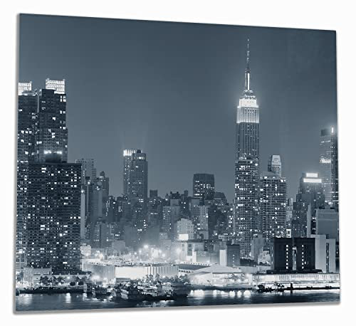 Wallario Herdabdeckplatte/Spritzschutz aus Glas, 1-teilig, 60x52cm, für Ceran- und Induktionsherde, New York Skyline - Schwarz Weiß Blau