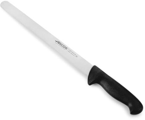 Arcos Coltello da Cucina Professionale per Affettare e Tagliare Prosciutto in Acciaio Inossidabile Nitrum – Manico Ergonomico in Polipropilene, Lama da 300 mm – Nero, Serie 2900