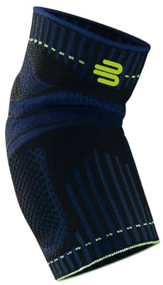 Bauerfeind, armbågsstöd, Sports Elbow Support, Unisex, 1 armbågsbandage som kan användas på vänster och höger armbåge, För bollspel, racketsporter och friidrott, Stabiliserar armbågsleden, Silikondyna, Storlek: L, Svart, 11469431170013