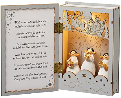 hellum LED Holzbuch, beleuchtetes Buch mit „Frohe Weihnachten“ Weihnachtsdeko, Winterdekoration für Innen, Größe 20x15cm, beleuchtete Weihnachtsdeko als Tischdeko oder am Fenster, 521399