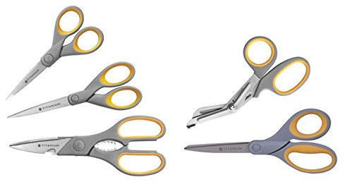 Westcott 52431 Lot de 5 Ciseaux Titanium Super Softgrip Gris/Jaune