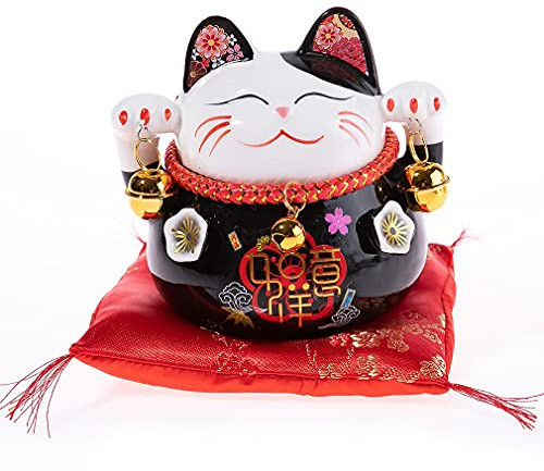 lachineuse – Gato Maneki Neko – Hucha de Gato japonés – Figura Regalo Japón – Objeto Kawaii Deco – Lucky Cat Porcelana – Gato Chino Asia Decoración – Suerte, Fortuna, Prosperidad