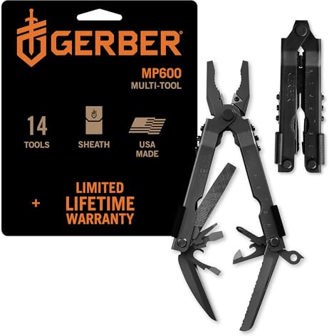 Gerber Multi-herramienta con dos cuchillos y funda de nylon, MP600 Bluntnose, Con 14 funciones, Negro, 07520G1