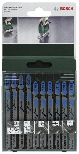 Bosch 2 609 256 745 - Juego de hojas de sierra de calar de 10 piezas vástago en T