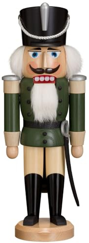 Nötknäpparen Kung Husar grön, 37 cm hög, original Erzgebirge av Seiffener Volkskunst