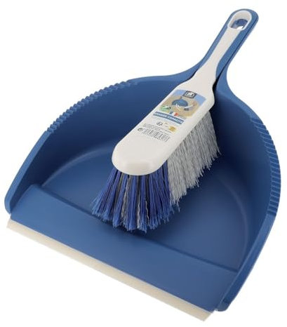ÉLÉPHANT MAISON - Pelle Balayette Grande Capacité - Lamelle En Caoutchouc - Contient de L'Élastomère - Poignée Ergonomique Anti-Glisse - Plastique Recyclé - Blanc & Bleu - Fabriqué En France