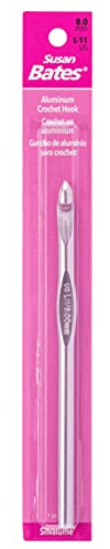 Susan Bates 5-1/2-Inch Silvalume Aluminum Crochet Hook, 8mm, Silver Pink