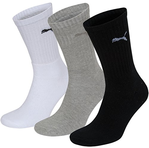 PUMA Unisex Sport 3p Socks, Grey/White/Black-grey/White/Black, 9-11 UK
