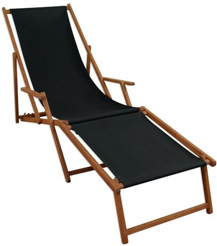 Liegestuhl schwarz Sonnenliege Fußteil Gartenliege Holz Deckchair Strandstuhl Gartenmöbel 10-305 F
