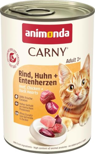Nourriture pour chat GranCarno Adult d’animonda, nourriture humide pour chat adulte, bœuf, poulet + cœurs de canard, 6 x 400 g