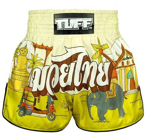 Tuff Sport Muay Thai boxningsshorts retro shorts klassisk smal skärning MMA kickboxning träningsset träning, Tuf-rms127-ylw, XL