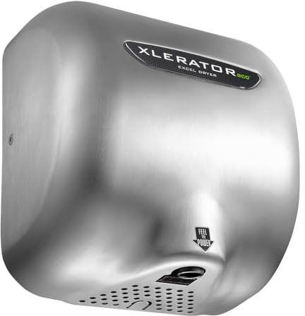 XLERATOR XL-SB-ECO Hand Dryer, Excel Dryer, Restroom Hand Dryer, Automatic, Surface-Mounted, Brushed Stainless Steel Cover, 208-277V Standard Nozzle