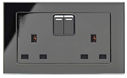 RETROTOUCH Crystal, Double Plug Socket, Switched, Black Glass, 13A