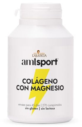 AMLsport - Colágeno con magnesio – 270 comprimidos articulaciones fuertes. Regenerador de tejidos con colágeno hidrolizado tipo 1 y tipo 2. Envase para 45 días de tratamiento.