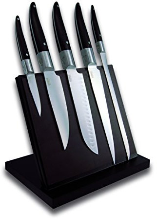 Laguiole Expression® - Bloc Aimanté de 5 Couteaux de cuisine - Couteau d’office + couteau de cuisine + santoku + couteau de chef + couteau à jambon - Acier inoxydable