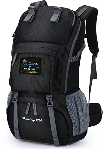 Mountaintop 40L Wanderrucksack Herren Damen Trekkingrucksack Backpacker Reiserucksack Outdoor Camping Klettern Rucksäcke mit Regenhülle (Schwarz)