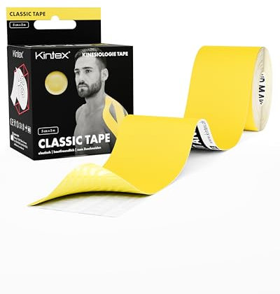 Kintex Kinesiologie Tape Classic, 5 cm x 5 m, hautfreundliches & wasserfestes Kinesiologie Tape, Physio Tape, Medizinisches Tape, für Sport & Physiotherapie (Gelb)
