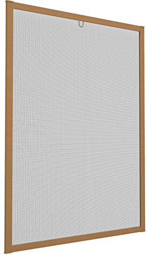 Easy life - Moustiquaire pour fenêtre - Cadre en aluminium + fixation sans vis - 100x120cm - placage bois