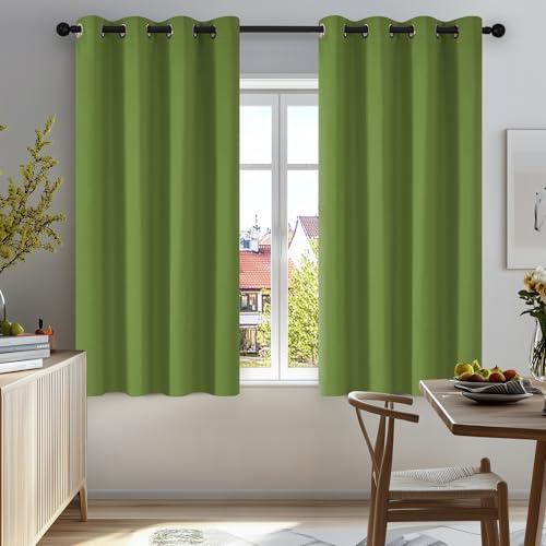 Deconovo Curtains Green Super Soft Solid Thermal Insulated Eyelet Bedroom Blackout Curtains for Boys 46 x 54 Inch Green 1 Pair