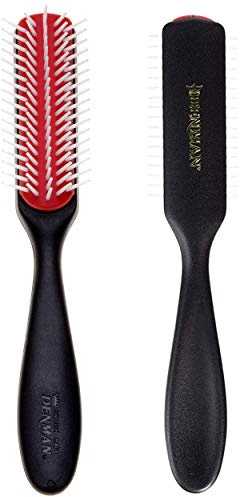 Denman D143 Hair Brush (Black) 5 Row Long Handle Styling Brush for Detangling, Separating, Shaping and Defining Curls,Fringes & Bangs - For Women and Men