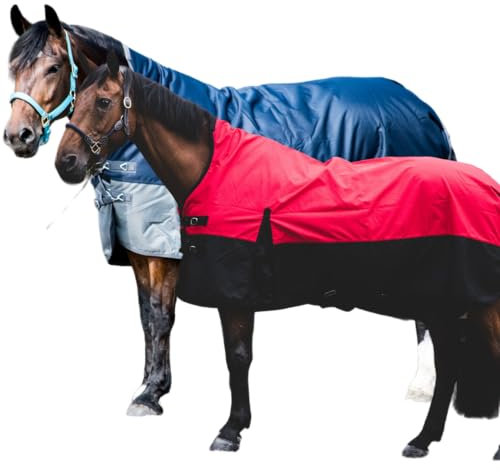 Pferdedecke 600D High Neck Polarfleece Weidedecke Winterdecke Regendecke Turnout : Fleece Navy/Grey 135