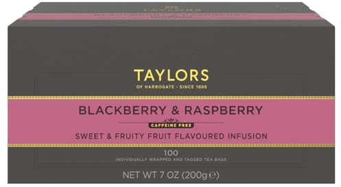 Taylors of Harrogate Blackberry & Raspberry, Herbal Tea, Individually Wrapped Bags, 100 Count (Pack of 1), Sweet, Tart & Tangy, Caffeine-Free, Enjoy Hot or Iced, 100 Teabags