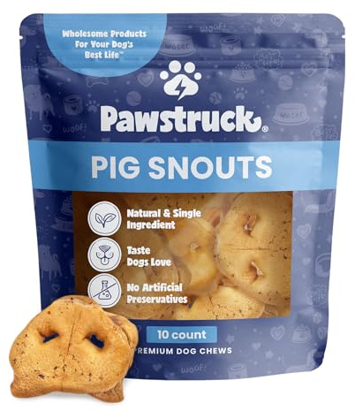 Pawstruck Natural Slow Roasted Pig Snouts for Dogs – Premium Single Ingredient Low Fat Pork Chew Treat for All Breeds – No Artificial Preservatives – 10 Count