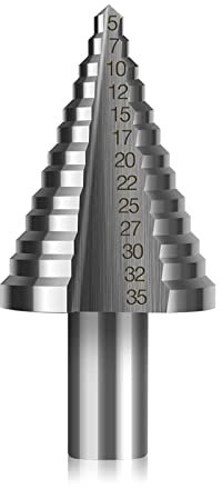 Foret Metal, Vakki Fraise Metal Foret Étagé Fraise Conique à Double Fente (5mm-35mm) avec Revêtement Titane, Solide, Parfait Pour Visseuse Percage sur Acier Bois, Plastique, Laiton, Aluminium, PVC