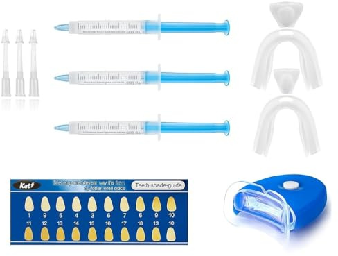 KAV PLUS Teeth Whitening Kit – 3 Whitening Gels, 5-LED Light, Trays – Enamel-Safe Home Kit for Sensitive Teeth, Fast Stain Removal & Brighter Smile
