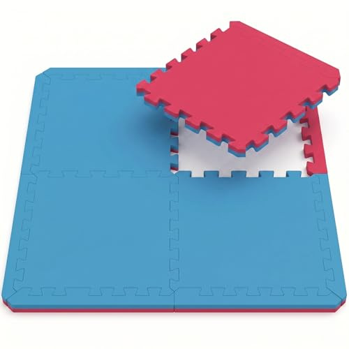 EYEPOWER Set 4 pièces Tapis Puzzle de Fitness Protection Sol de Sport en EVA épais 20mm Extensible réversible Bleu Rouge