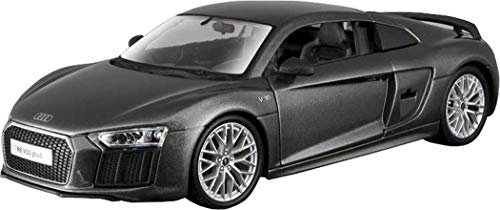 Maisto Audi R8 V10: Modellauto im Maßstab 1:24, Türen und Kofferraum zum Öffnen, 19 cm, grau (531513), farblich sortiert