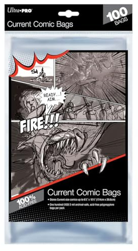 Ultra Pro 81975 Comic Bags-Current Size 17.5Cm X 26.5Cm (100Ct) X1, Multi Colour, 6-7/8 inch x 10-1/2 inch