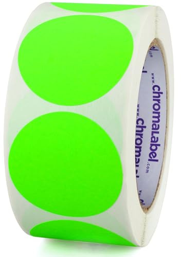 ChromaLabel 2 Inch Color Coded Stickers, Color Coding Label Dots, Fluorescent Green Write On Label, Permanent Circle Stickers, 500 Round Labels per Roll