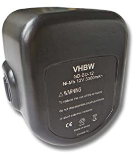 vhbw 1x Akku kompatibel mit Black & Decker CD120GK2, CD12C, CD12CA, CD12CAB, CD12CAH, CD12CB, CD12CBK Werkzeug (3000 mAh, NiMH, 12 V)